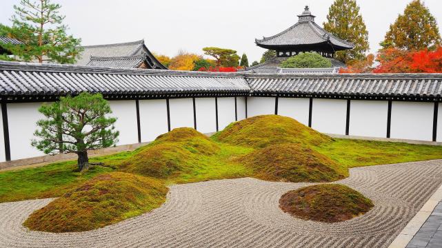 東福寺の方丈庭園南庭と苔と紅葉