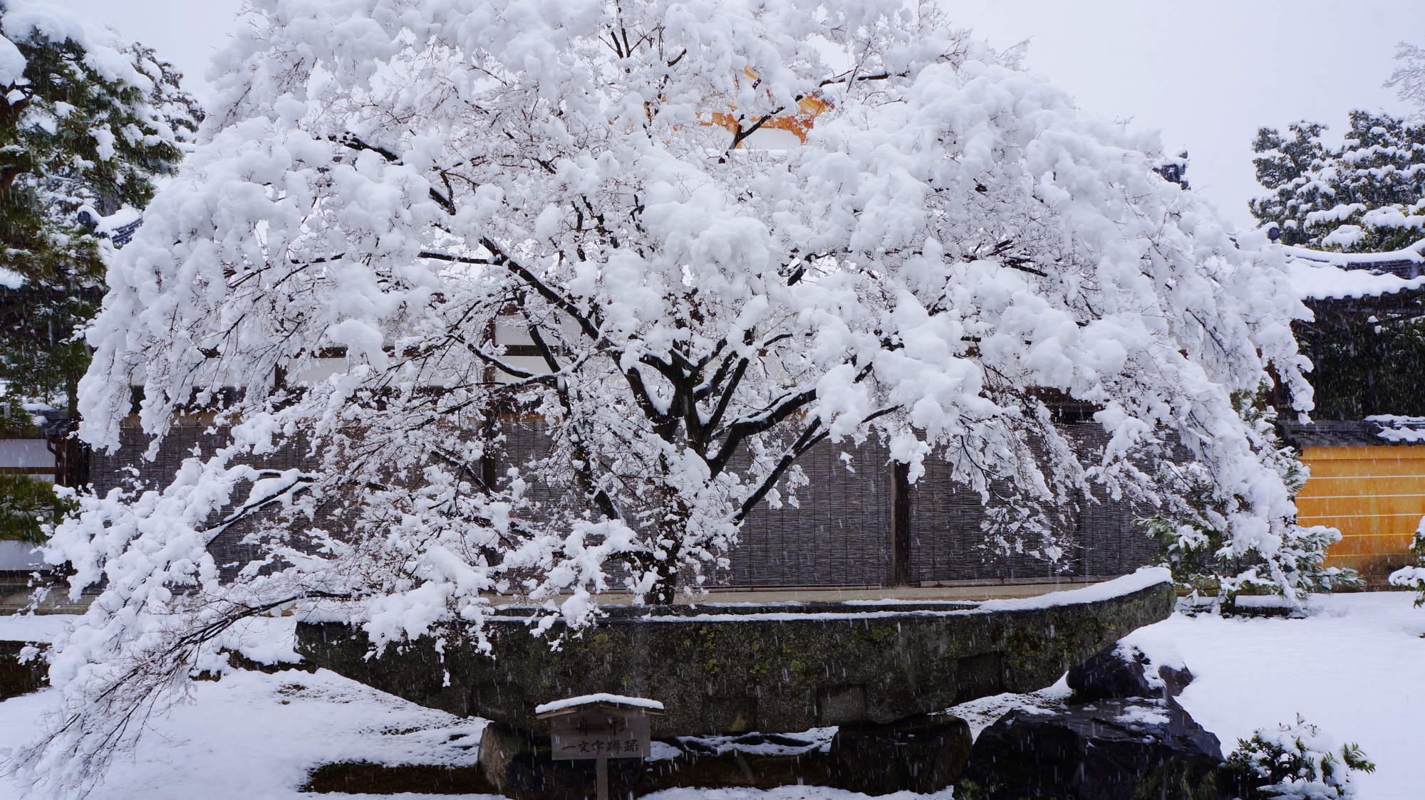 金閣寺の舟形石の雪景色