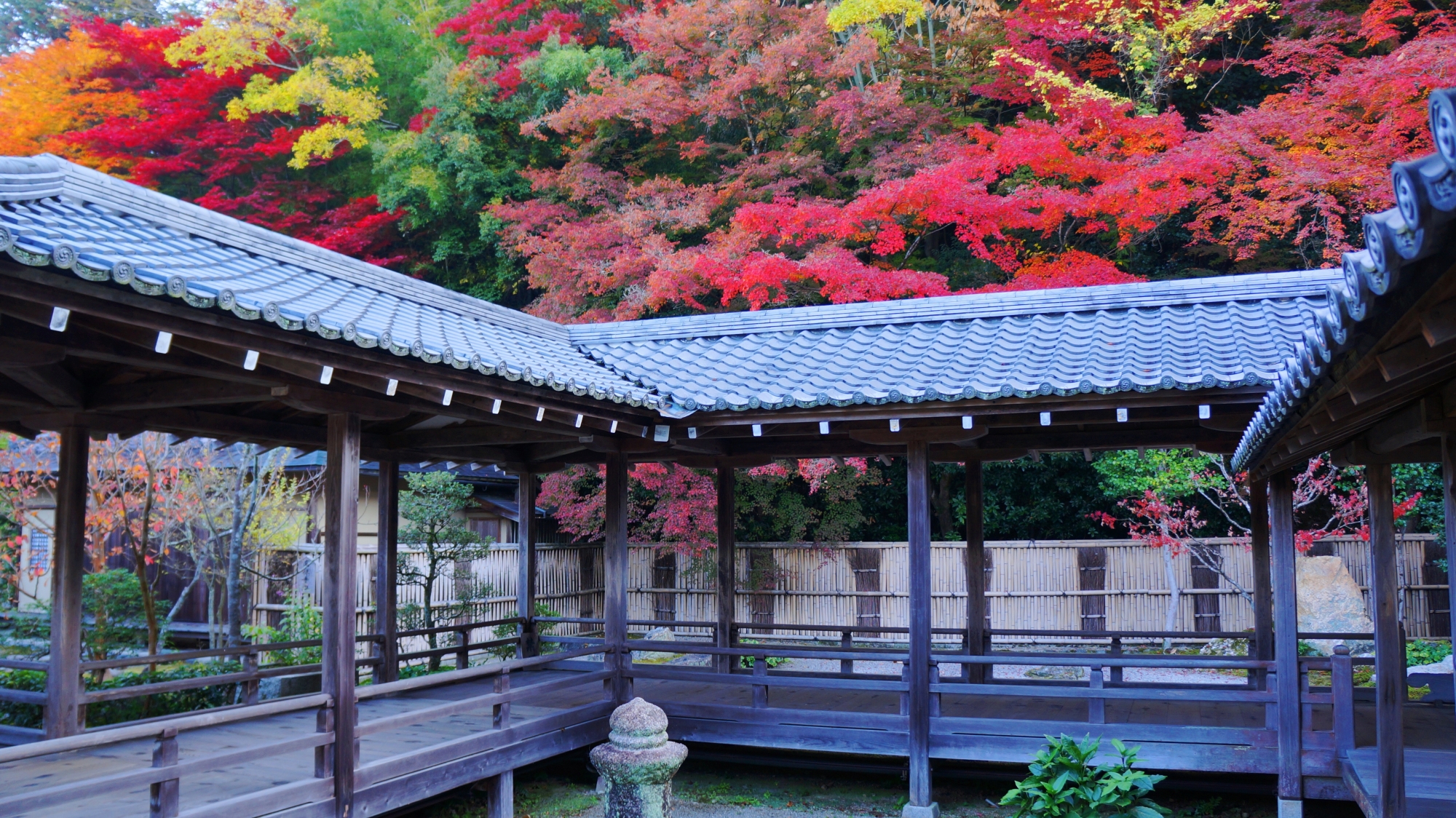 絶品の紅葉に染まる南禅寺垣と趣きある回廊