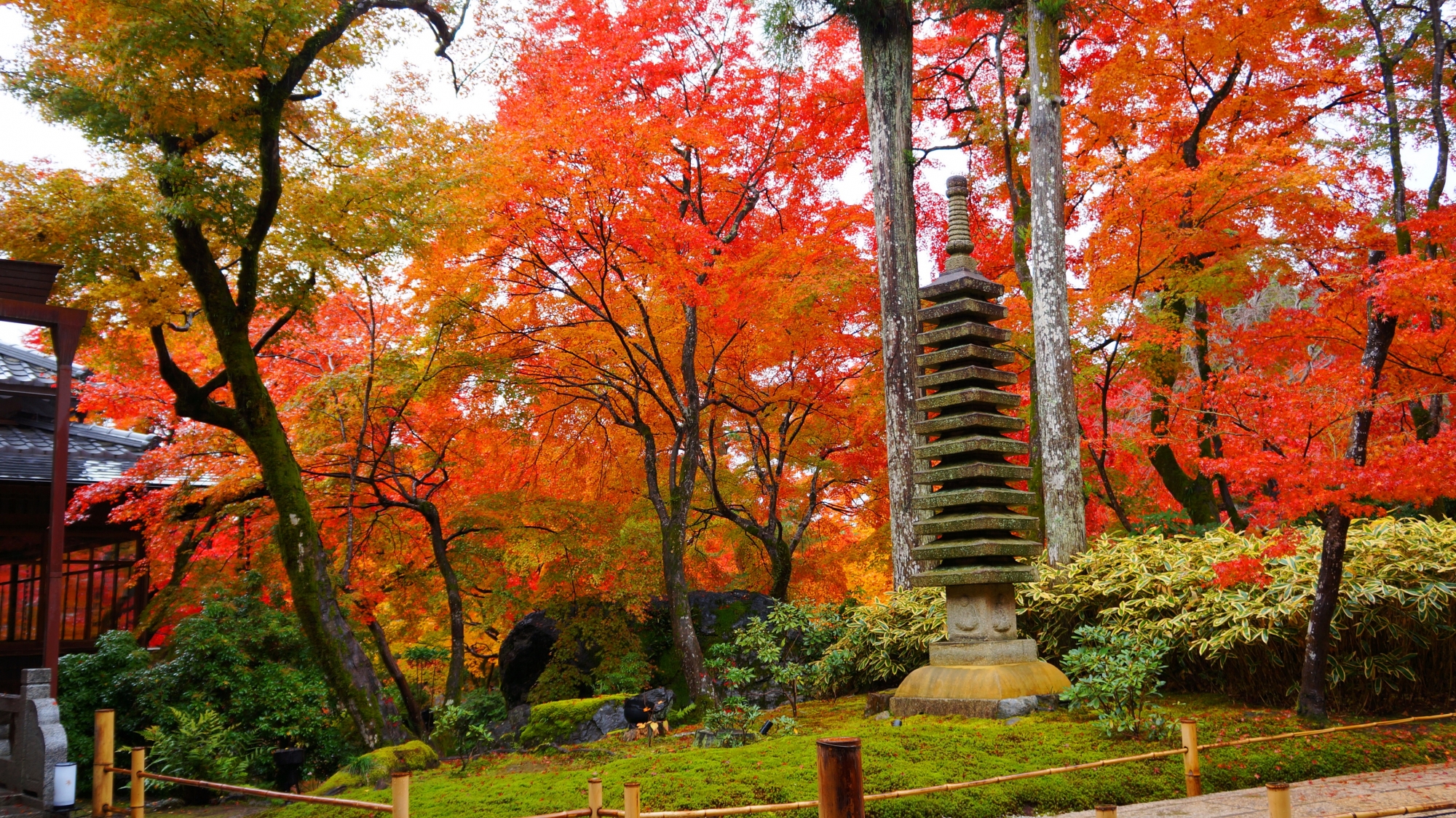 宝厳院の石塔と紅葉