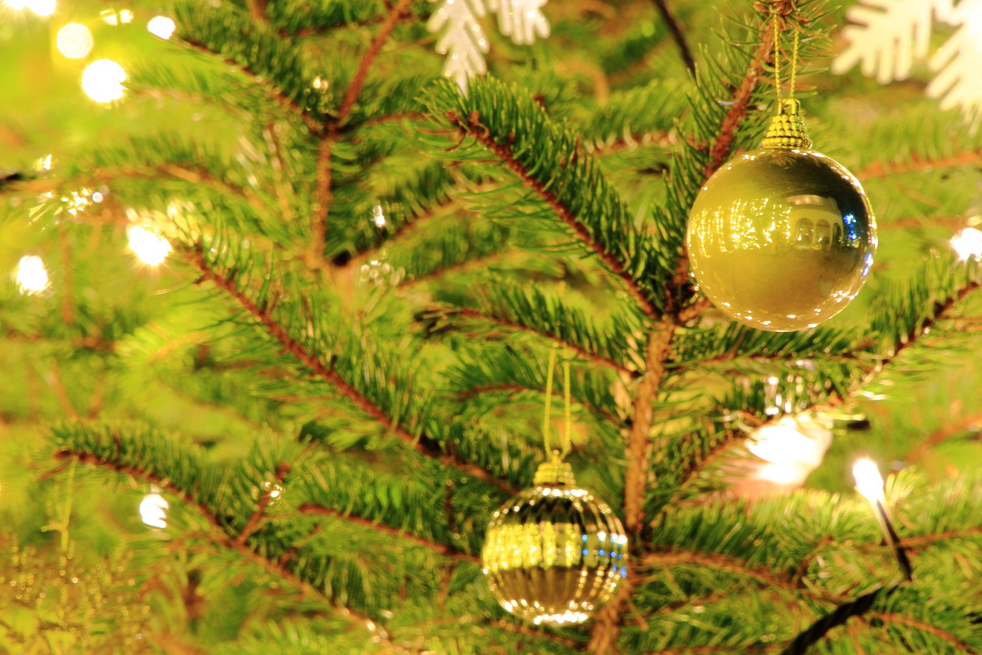 クリスマスツリーの飾りとイルミネーション