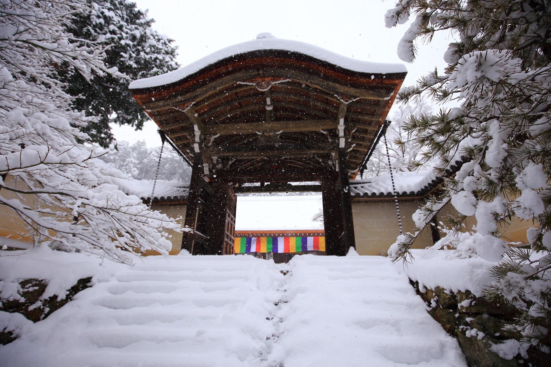 二尊院の唐門の雪景色