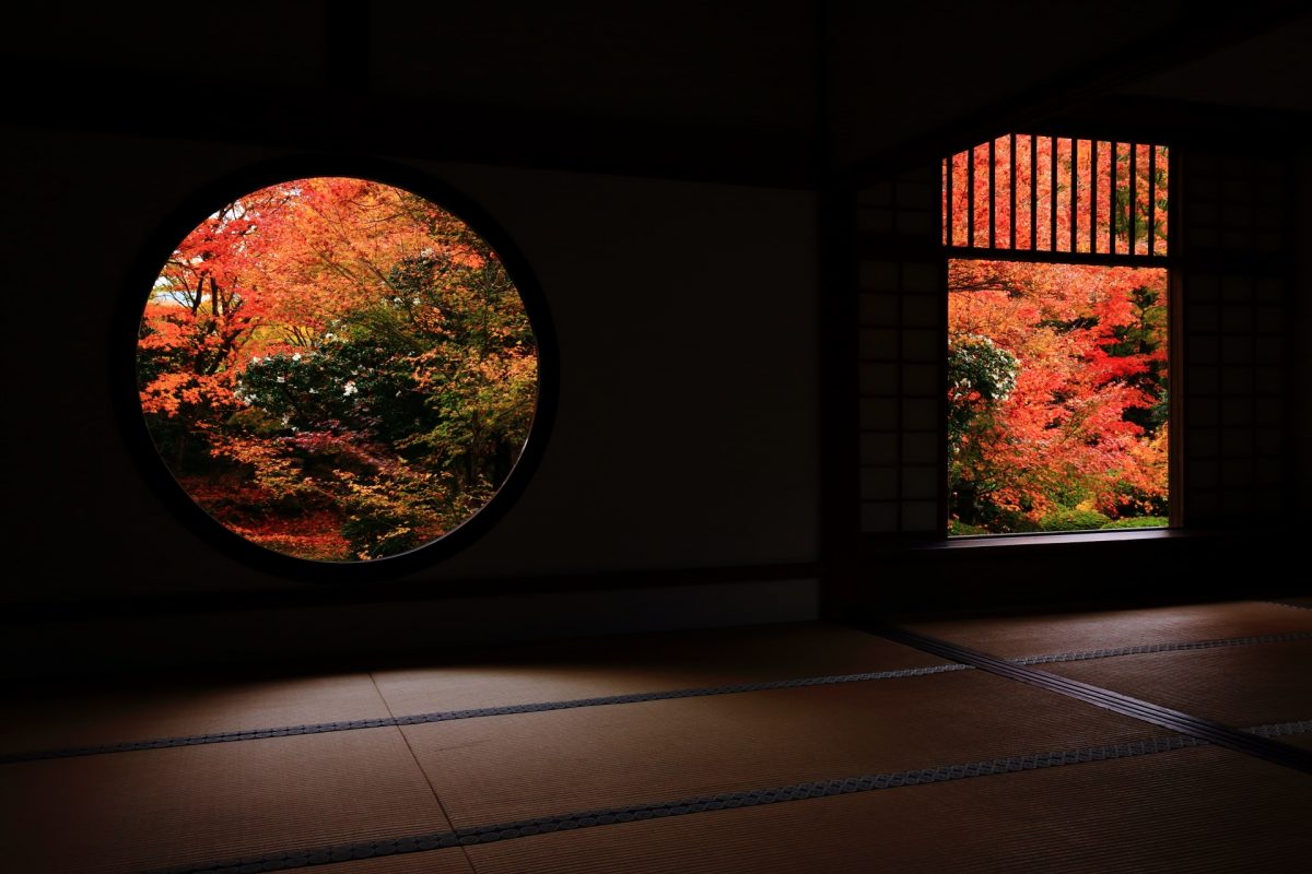 源光庵 紅葉 秋色にそまる悟りの窓と迷いの窓 京都もよう KYOTO MOYOU